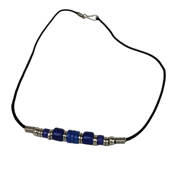 Blue Silver Wax Cord Necklace - Picture 1 of 2
